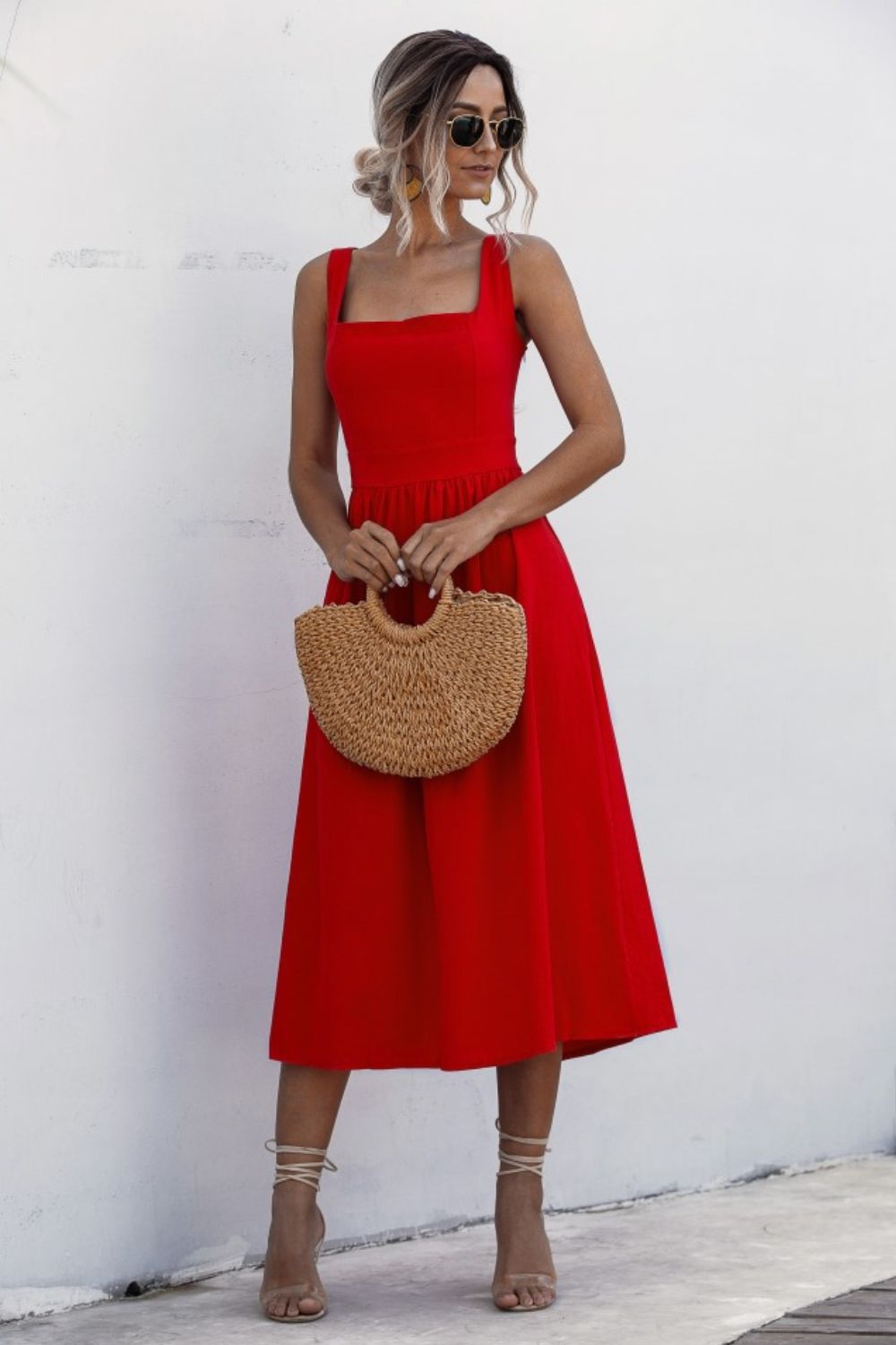 Chey Square Neck Sleeveless Smocked Midi Dress