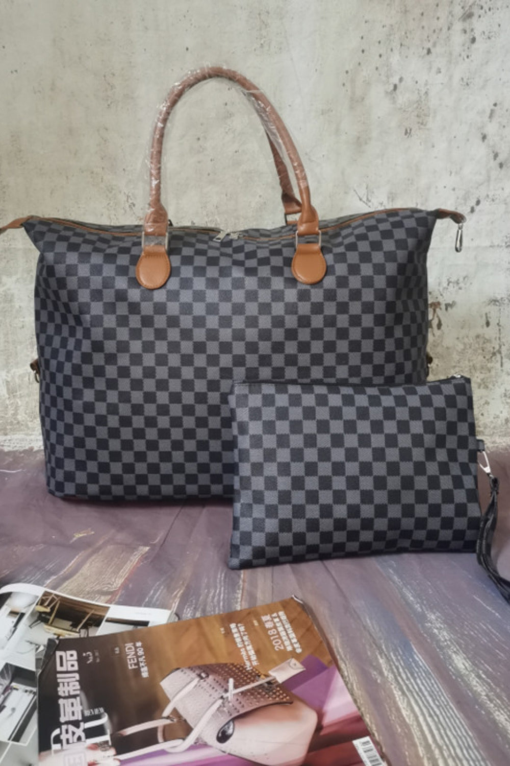 Designer Envy Checkered Two Piece Oversized Bag Set