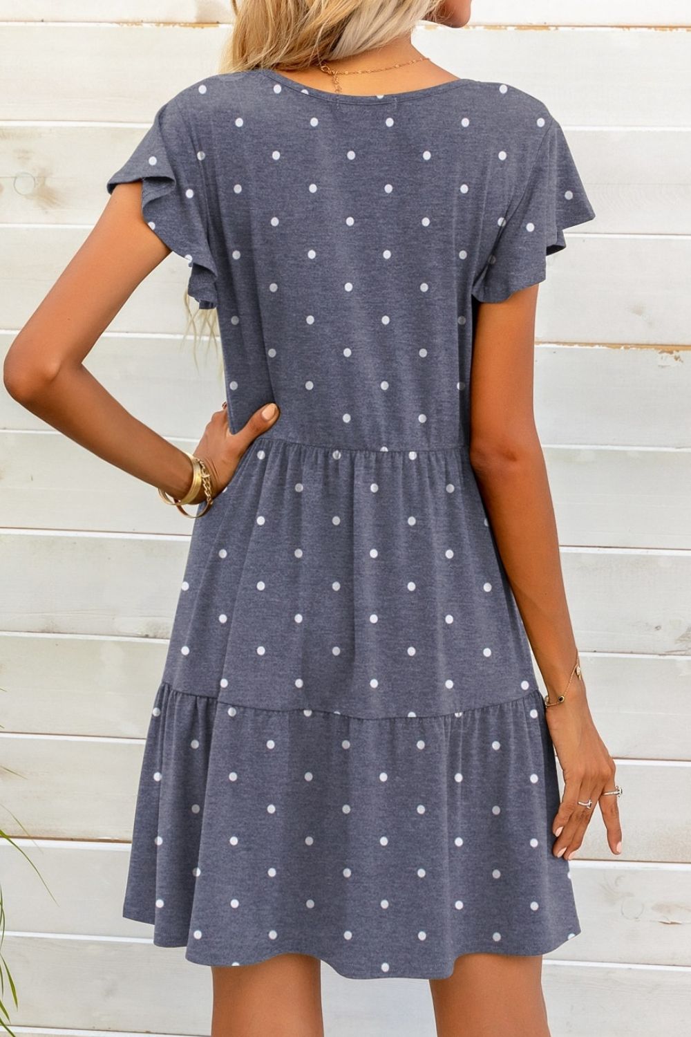 Polka Dot V-Neck Flutter Sleeve Mini Dress