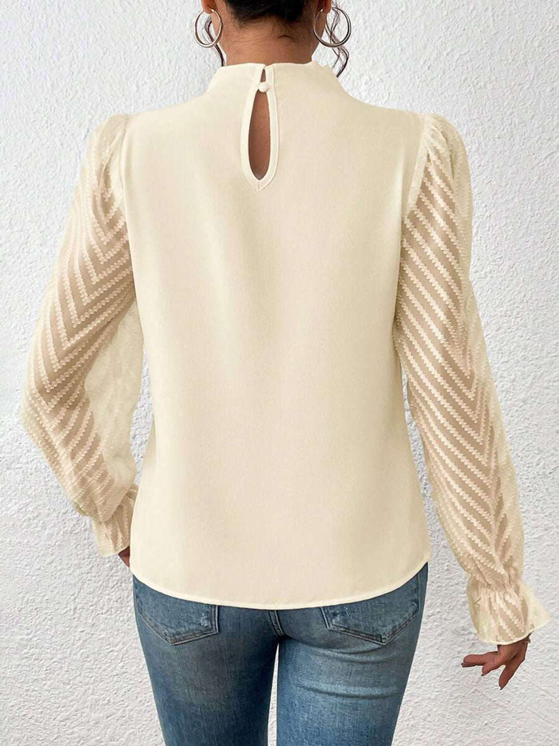 Look Like a Boss Mock Neck Flounce Sleeve Blouse