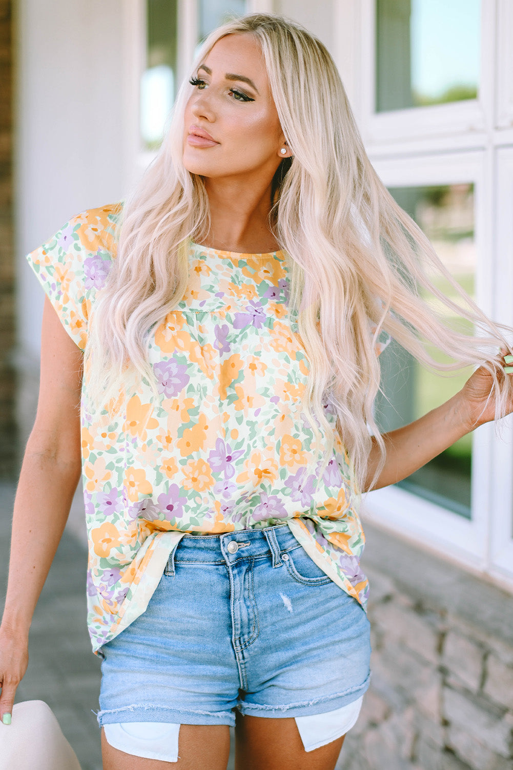 Floral Printed Cap Sleeve Blouse