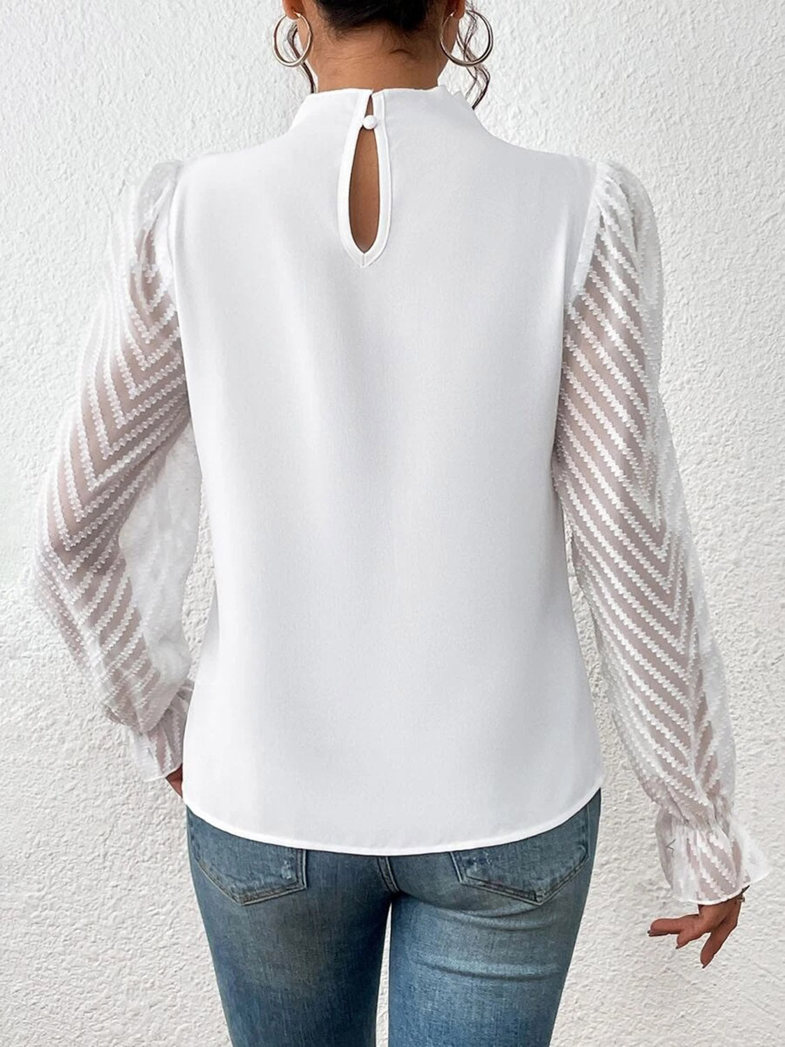 Look Like a Boss Mock Neck Flounce Sleeve Blouse