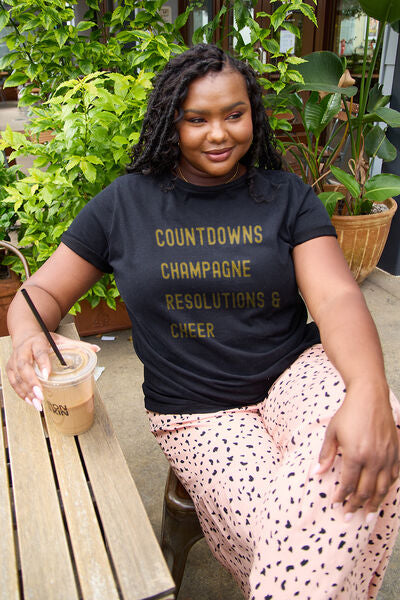 Simply Love New Years COUNTDOWNS CHAMPAGNE RESOLUTIONS & CHEER Round Neck T-shirt