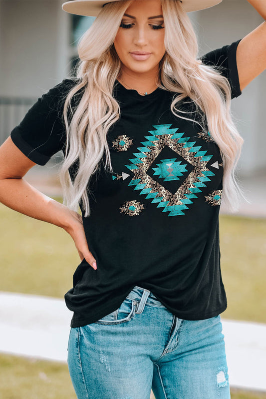 Turq Tribal Graphic Short Sleeve Tee Shirt