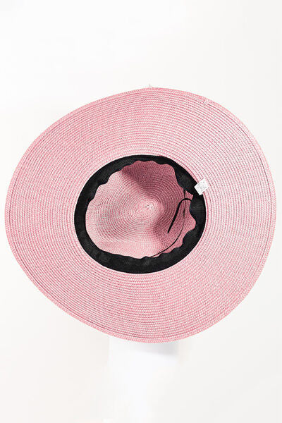 Fame Pink Straw Braided Rope Strap Fedora Hat