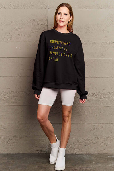 Simply Love New Years COUNTDOWNS CHAMPAGNE RESOLUTIONS & CHEER Round Neck Sweatshirt