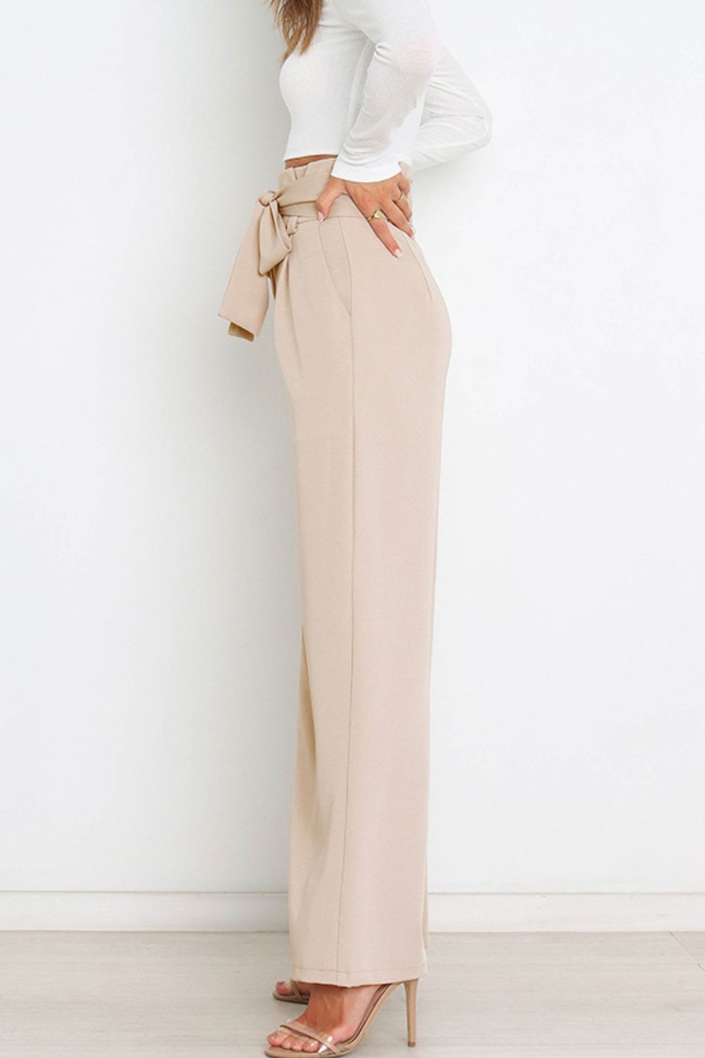 Tie Front Paperbag Wide Leg Pants