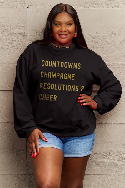 Simply Love New Years COUNTDOWNS CHAMPAGNE RESOLUTIONS & CHEER Round Neck Sweatshirt