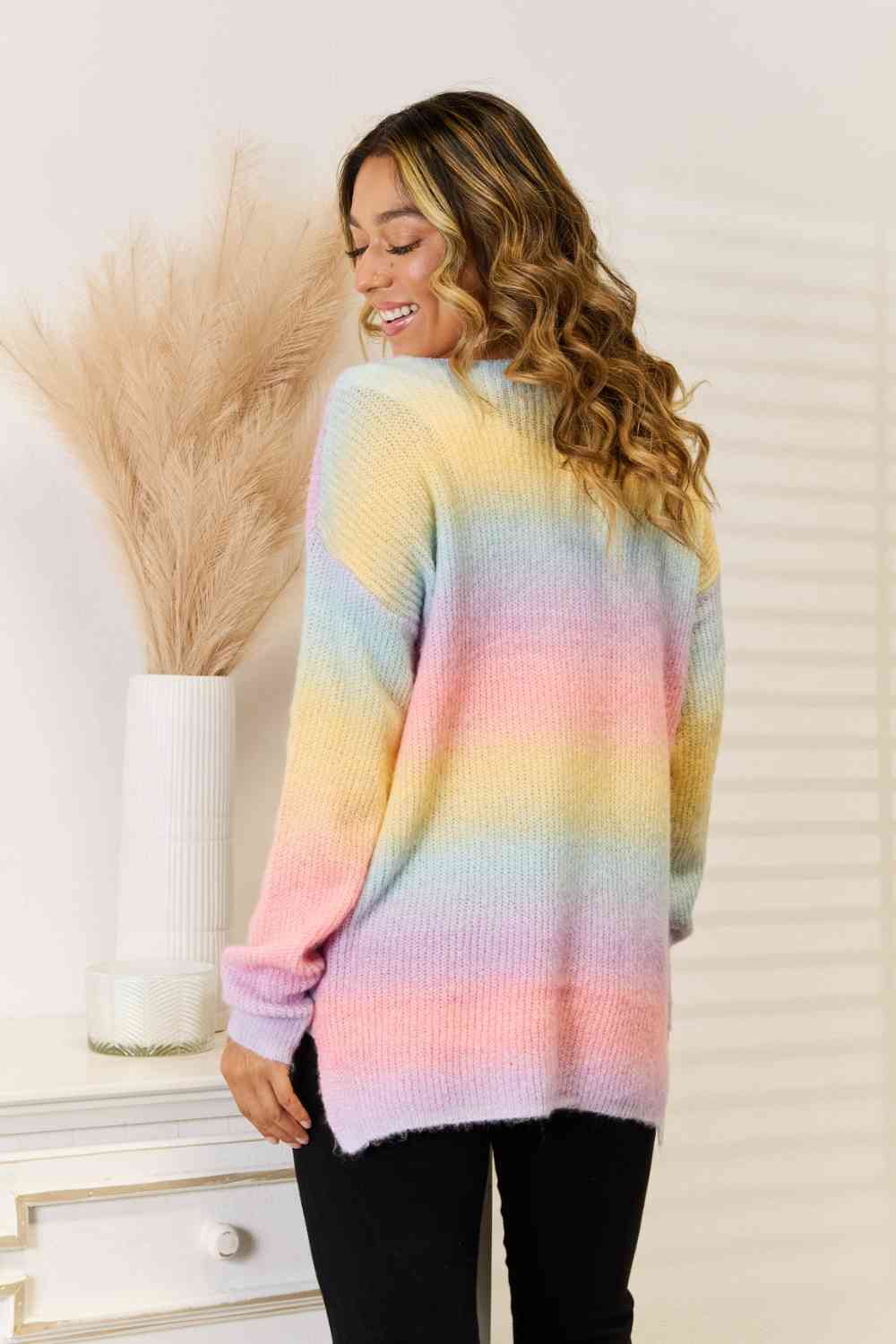 Rainbow Gradient V-Neck Sweater