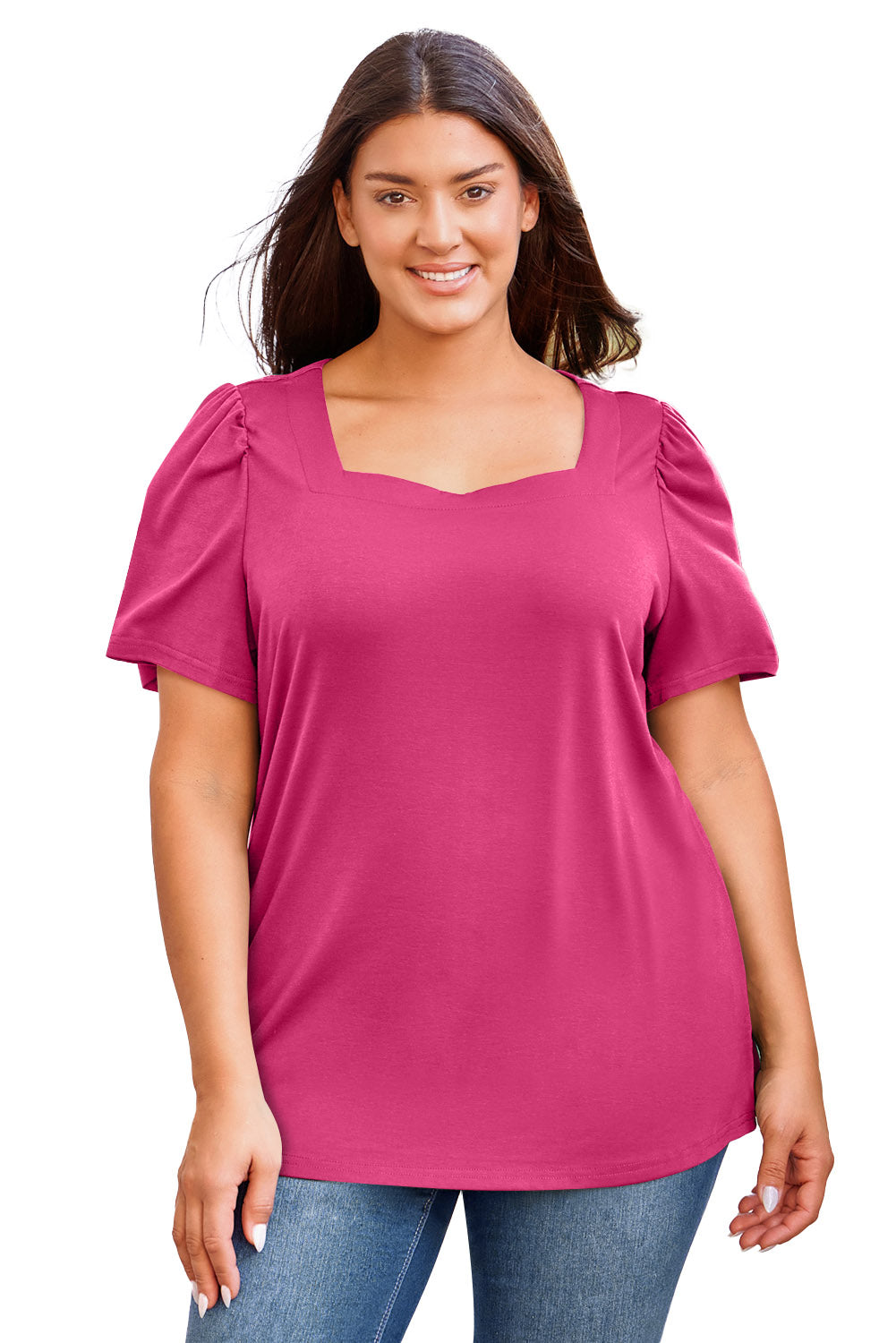 Plus Size Square Neck Puff Sleeve Tee