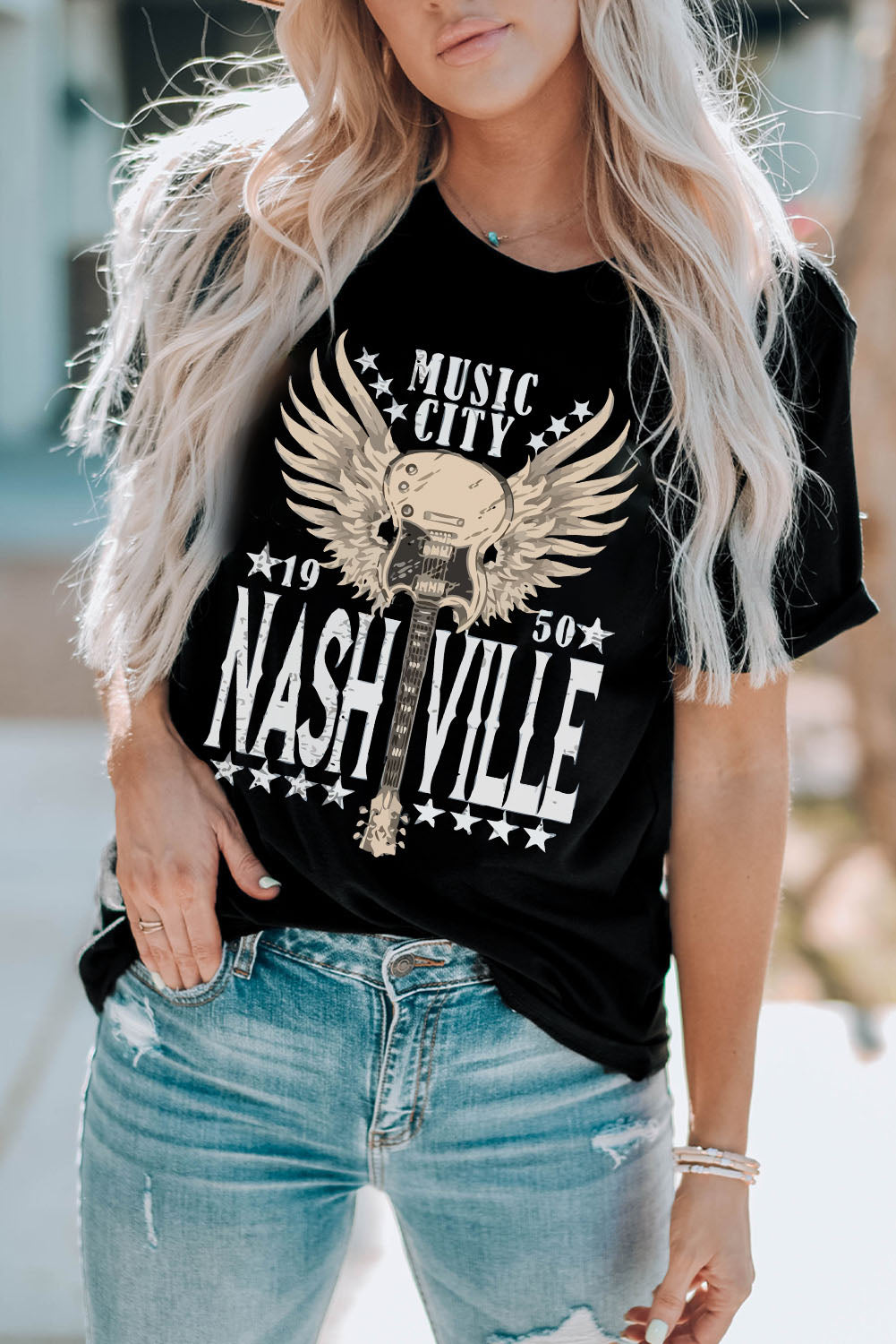 Nashville Graphic Cuffed Sleeve T-Shirt