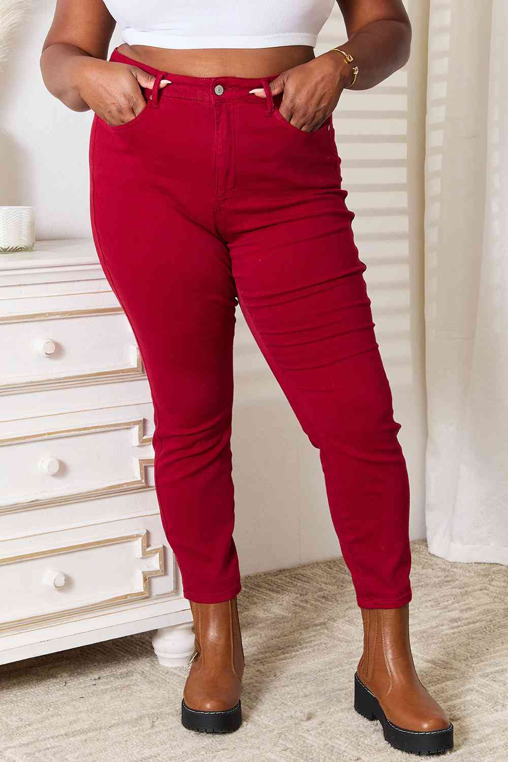 Judy Blue Red High Waist Tummy Control Skinny Jeans