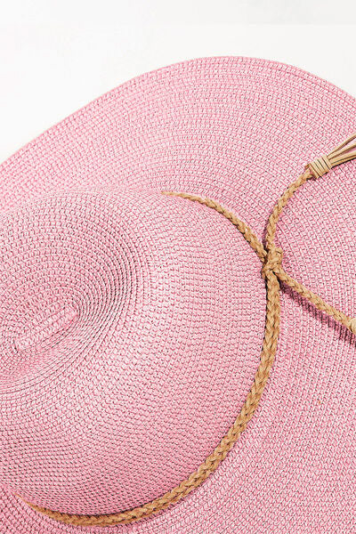 Fame Pink Straw Braided Rope Strap Fedora Hat