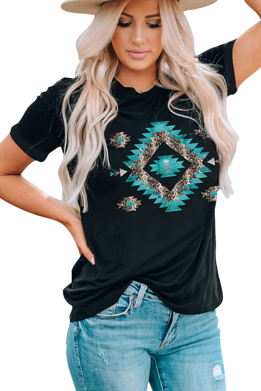 Turq Tribal Graphic Short Sleeve Tee Shirt