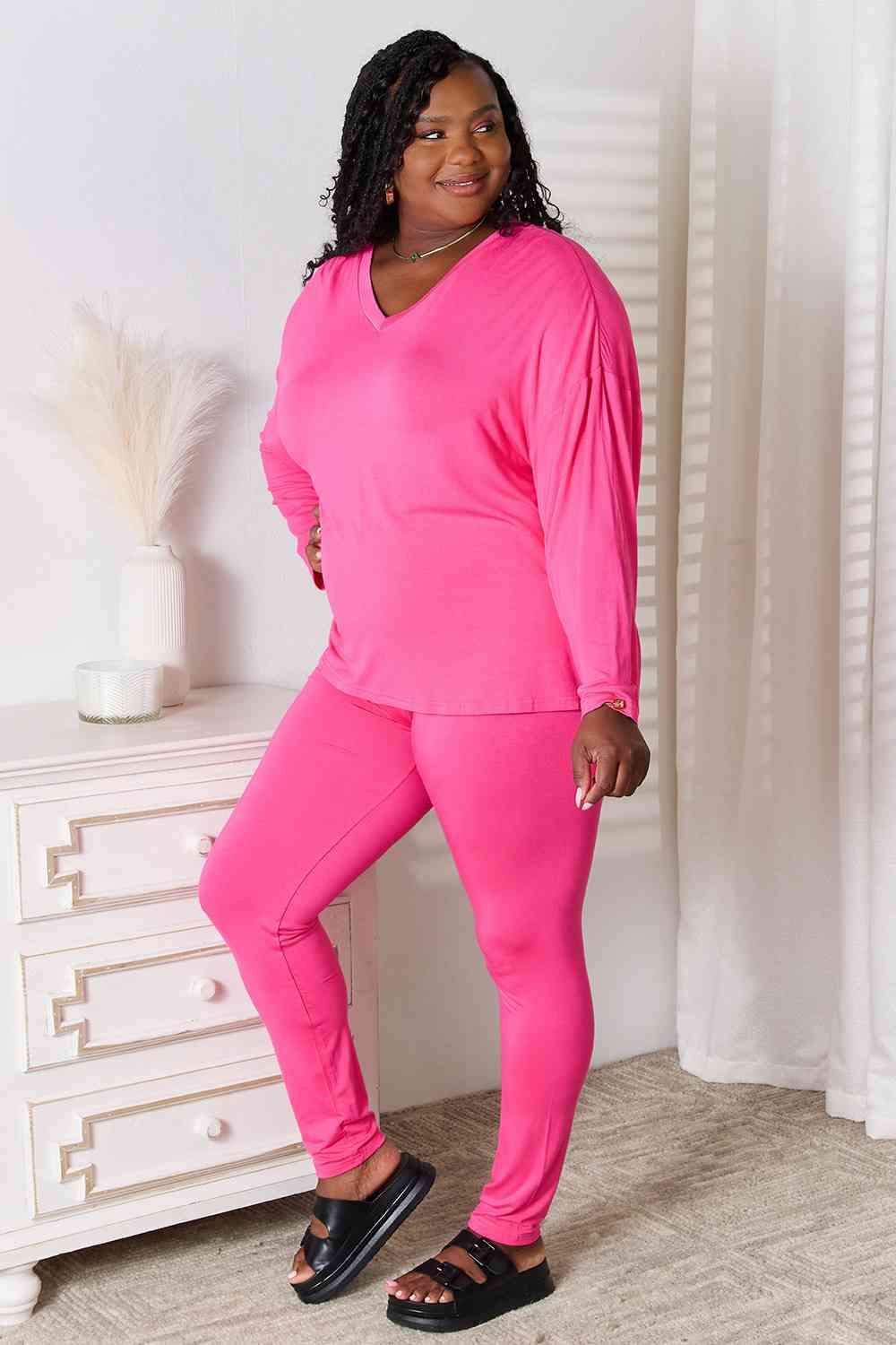 Comfy Loungin V-Neck Soft Long Sleeve Top and Pants Set