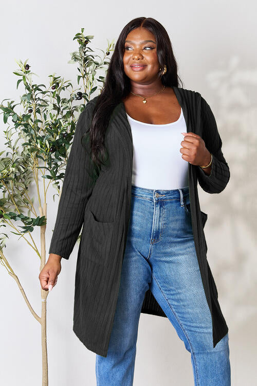 Cozy Babe Ribbed Open Front Long Sleeve Cardigan