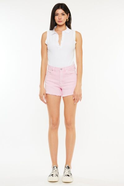 Kancan Pink Raw Hem High Rise Denim Shorts