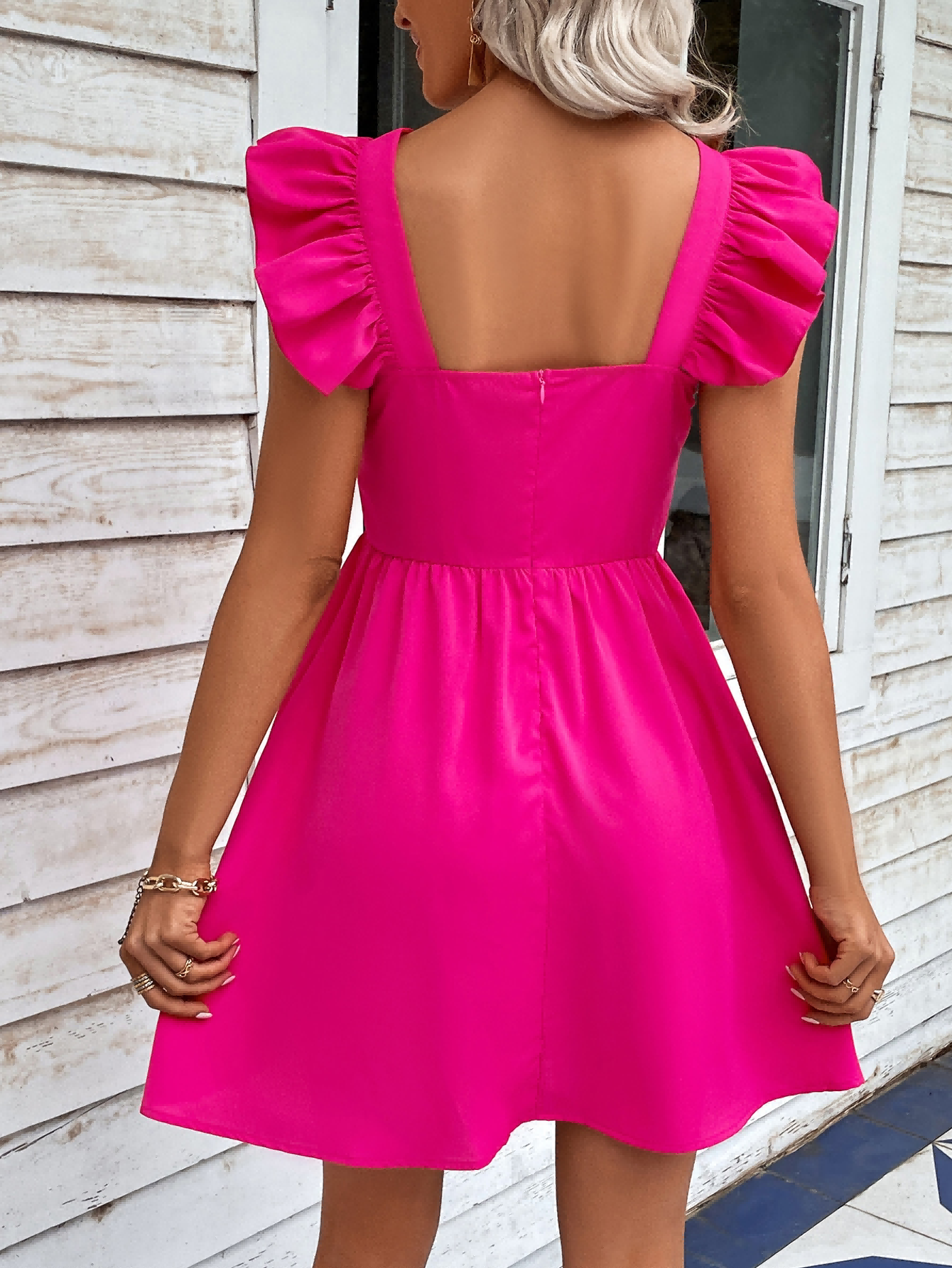 Barbie Girl Ruffled Square Neck Dress