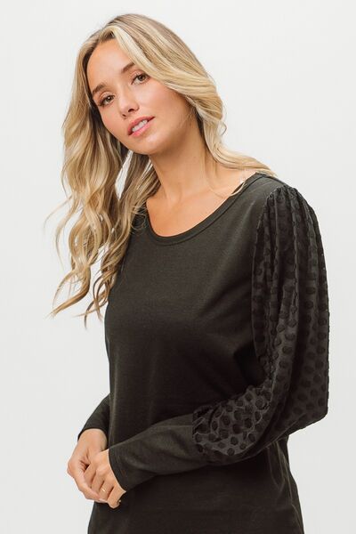 BiBi Black Polka Dot Lantern Sleeve Top