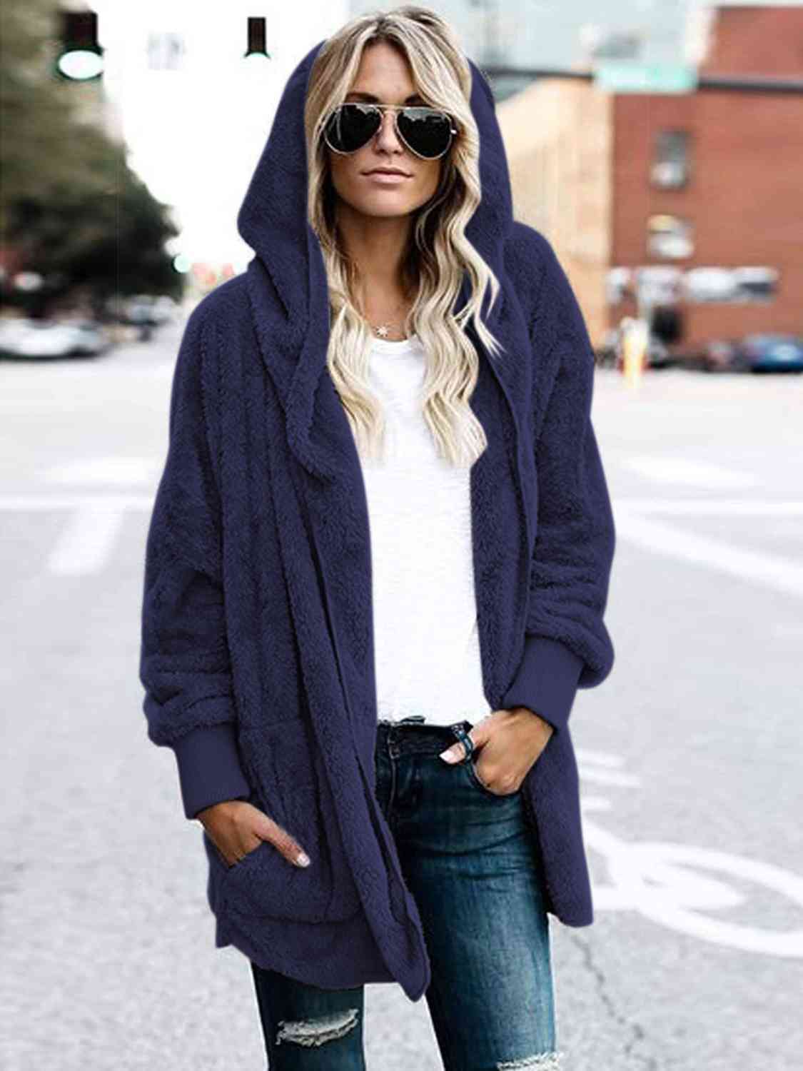 Teddy Hooded Jacket with Pockets