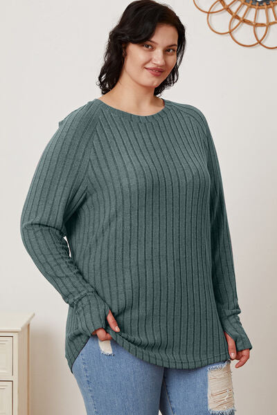 Basic Babe Full Size Ribbed Thumbhole Sleeve T-Shirt