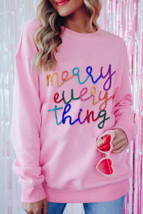 Merry Letter Graphic Dropped Shoulder Sweatshirt