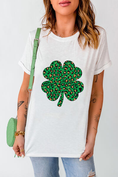 Lucky Clover Round Neck Short Sleeve T-Shirt