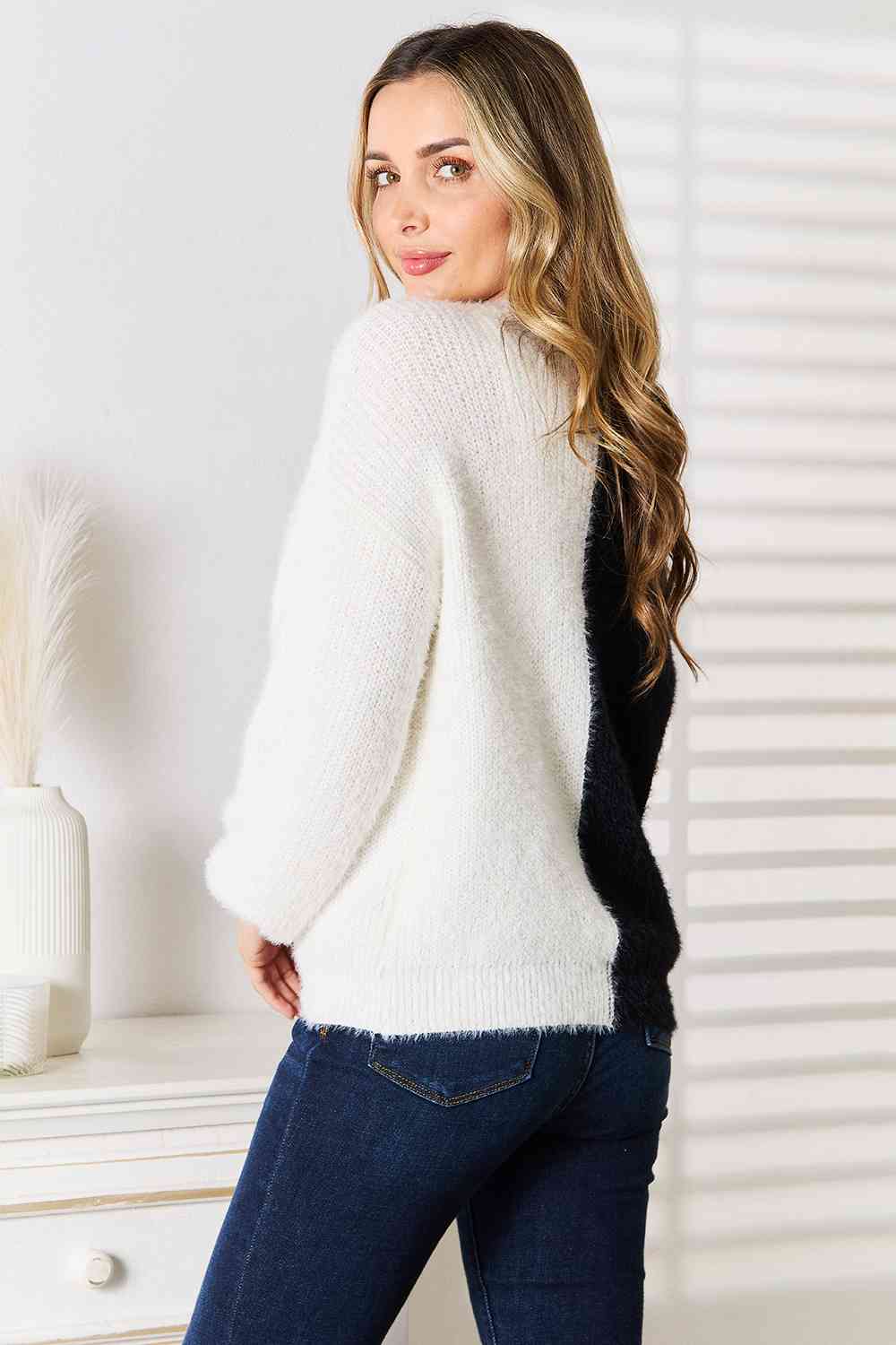 Two Face Contrast Button-Front V-Neck Cardigan - RTS