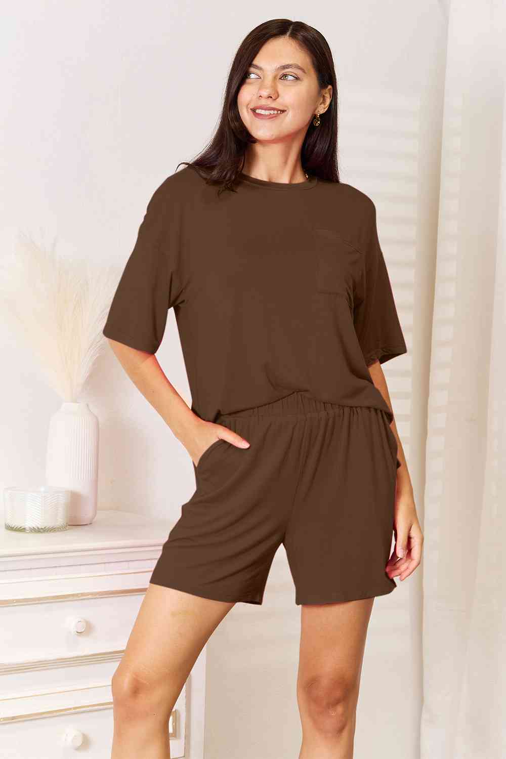 Basic Babe Full Size Soft Half Sleeve Top and Shorts Set