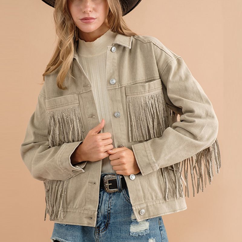 Fringe Detail Dropped Shoulder Denim Jacket