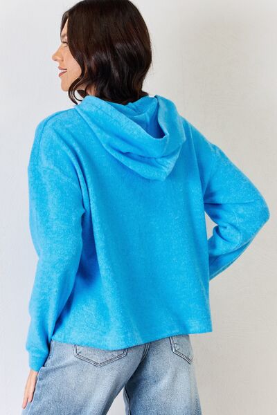 Zenana Blue Full Size Long Sleeve Cozy Hoodie