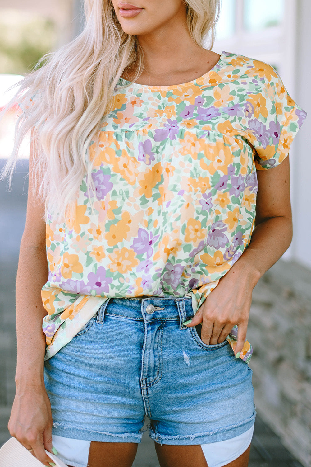 Floral Printed Cap Sleeve Blouse