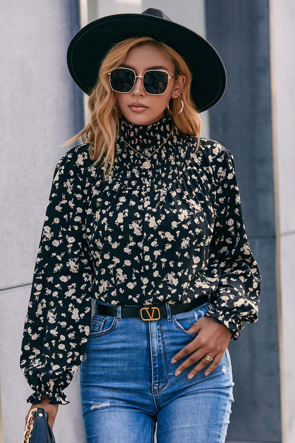 Floral Mock Neck Blouse