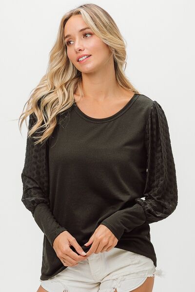 BiBi Black Polka Dot Lantern Sleeve Top