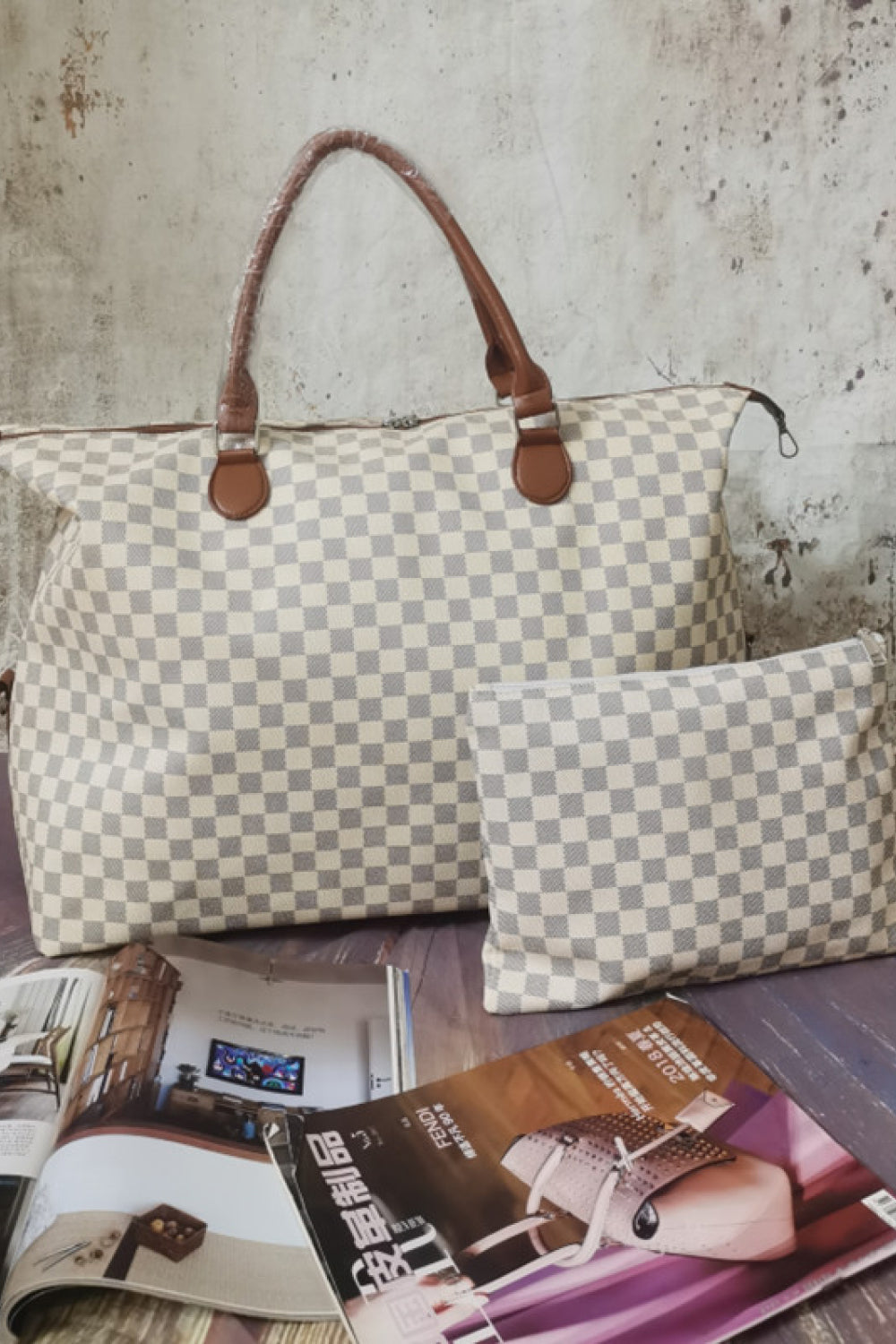 Designer Envy Checkered Two Piece Oversized Bag Set