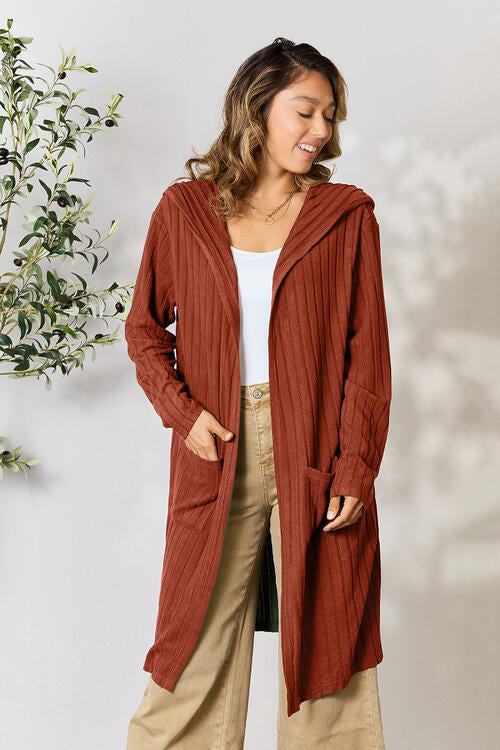 Cozy Babe Ribbed Open Front Long Sleeve Cardigan