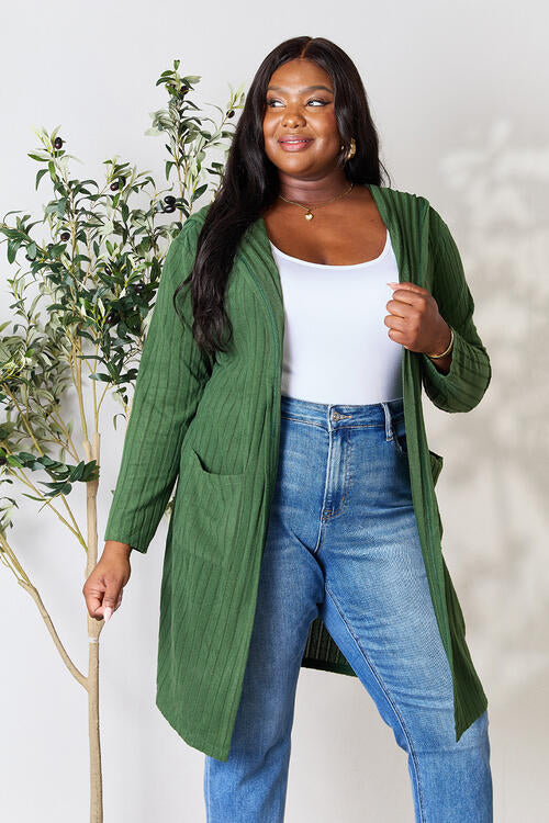 Cozy Babe Ribbed Open Front Long Sleeve Cardigan