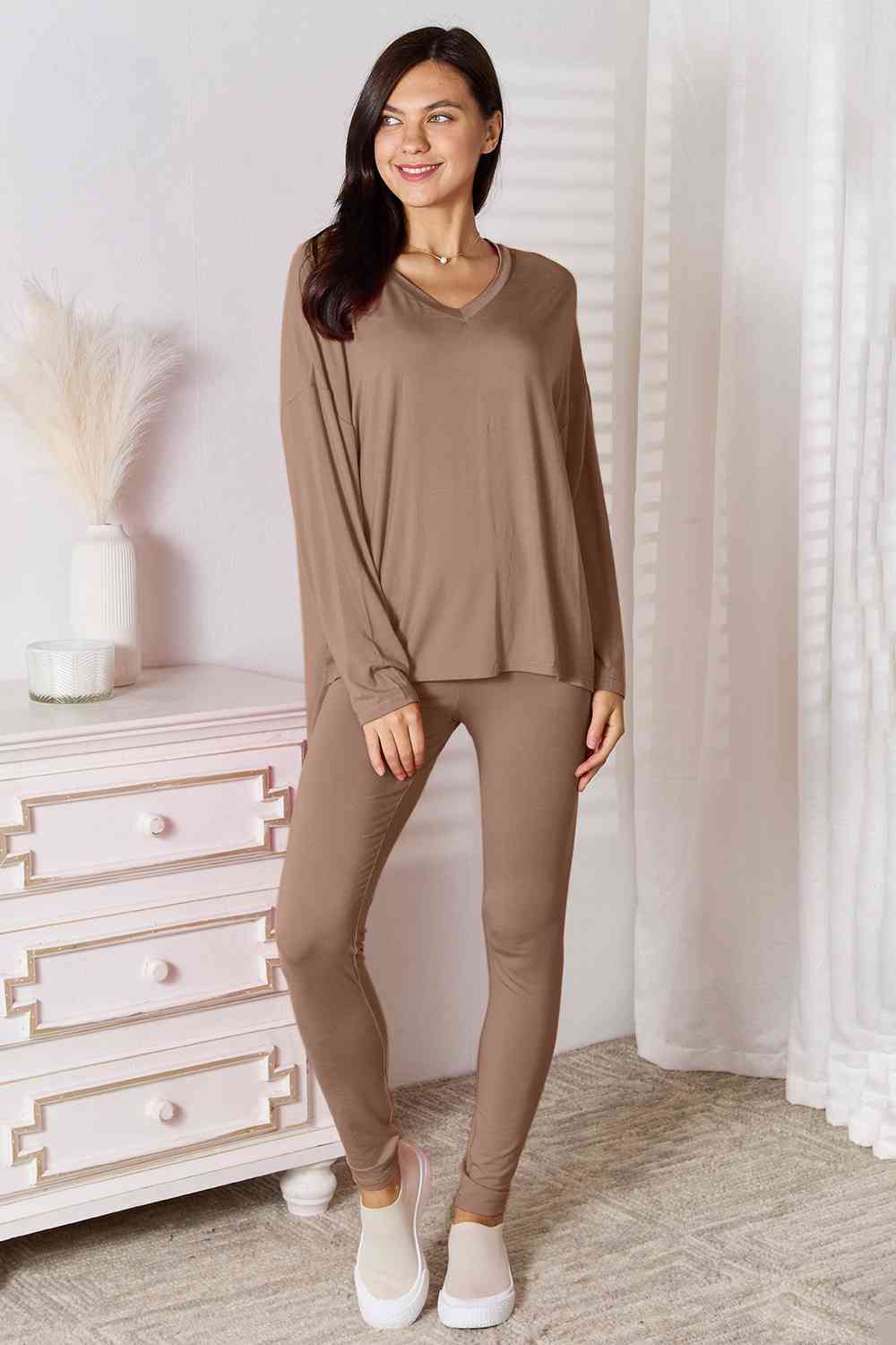 Comfy Loungin V-Neck Soft Long Sleeve Top and Pants Set