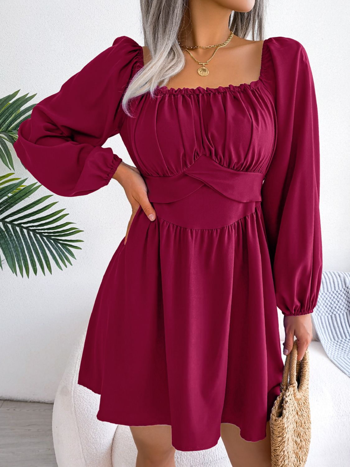 Tess Square Neck Balloon Sleeve Dress