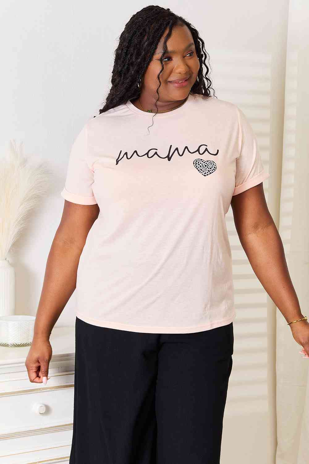 Pink MAMA Heart Graphic T-Shirt