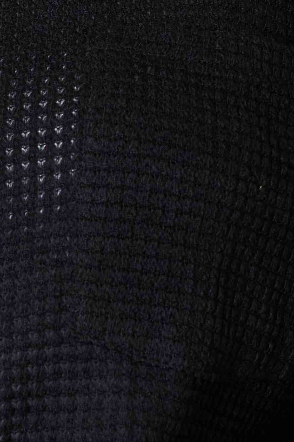 Black Waffle-Knit Collared Neck Dropped Shoulder Shirt - RTS