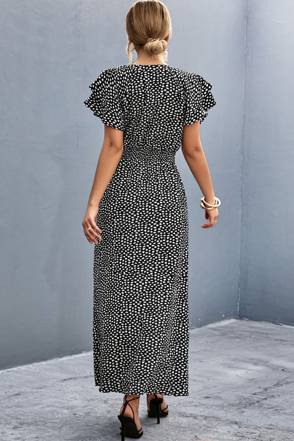 Wowza Tie-Neck Flutter Sleeve Split Dress