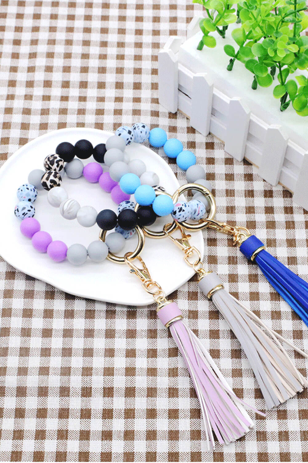 Multicolored Beaded Fringe Keychain