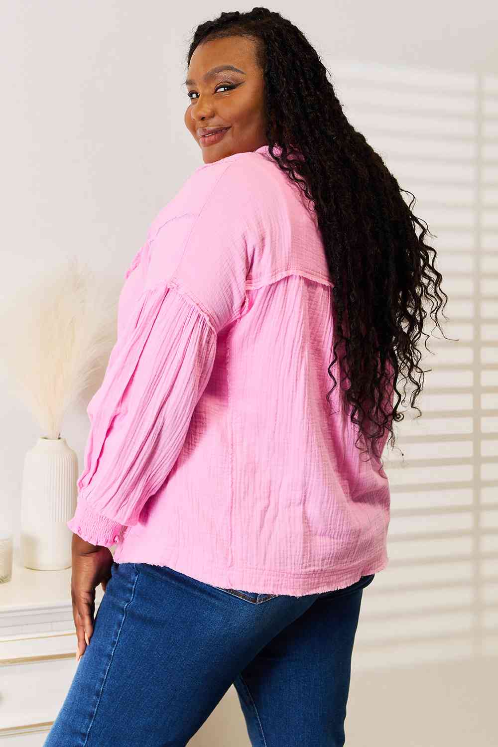 Barbie Party Buttoned Notched Neck Blouse - RTS