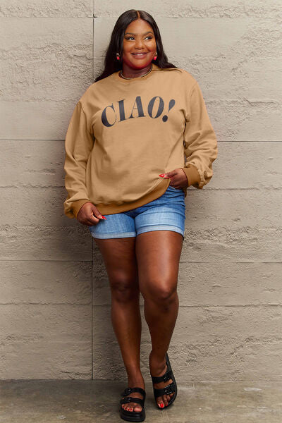 Simply Love CIAO！Round Neck Sweatshirt