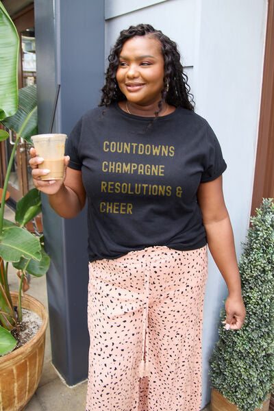 Simply Love New Years COUNTDOWNS CHAMPAGNE RESOLUTIONS & CHEER Round Neck T-shirt