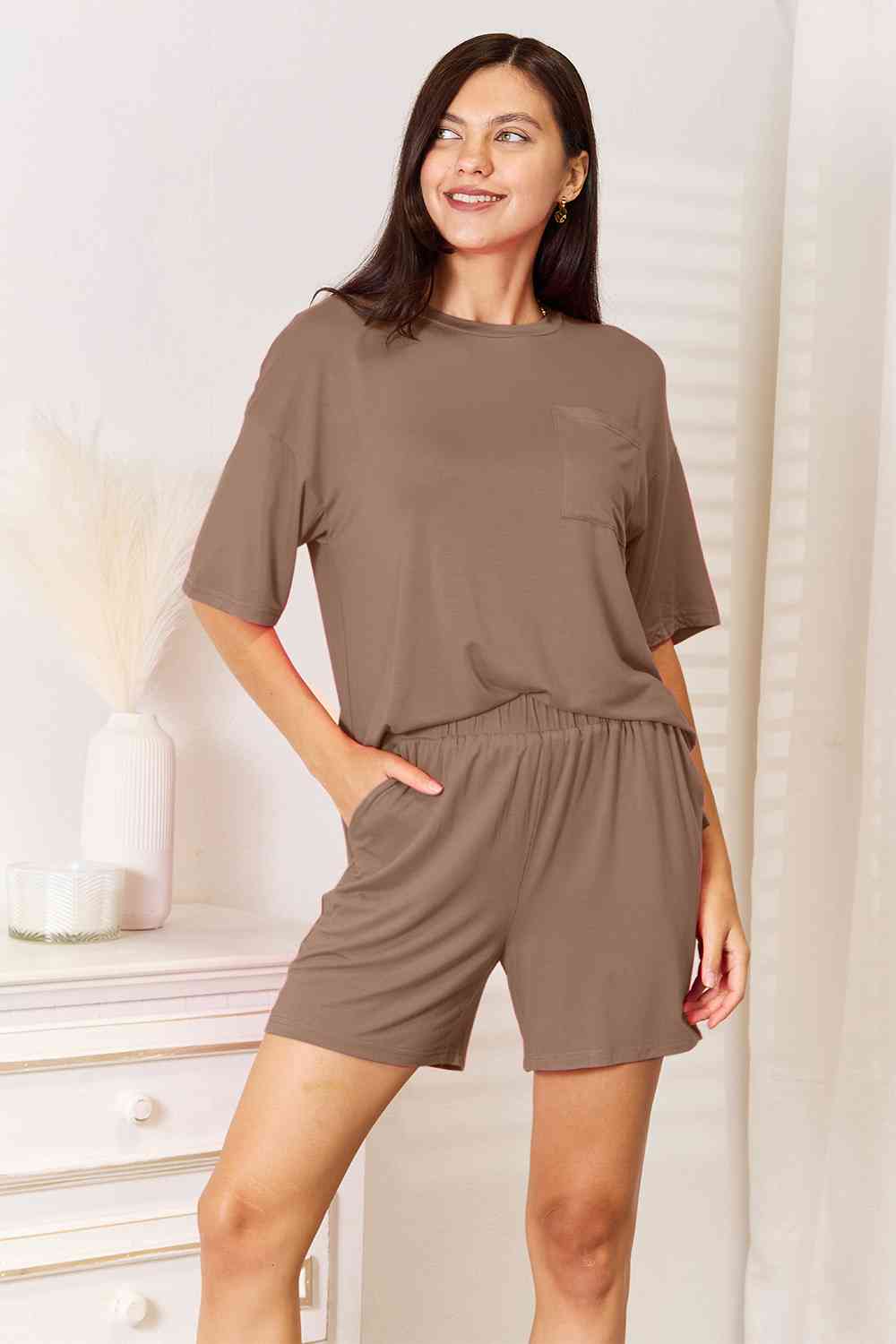 Basic Babe Full Size Soft Half Sleeve Top and Shorts Set