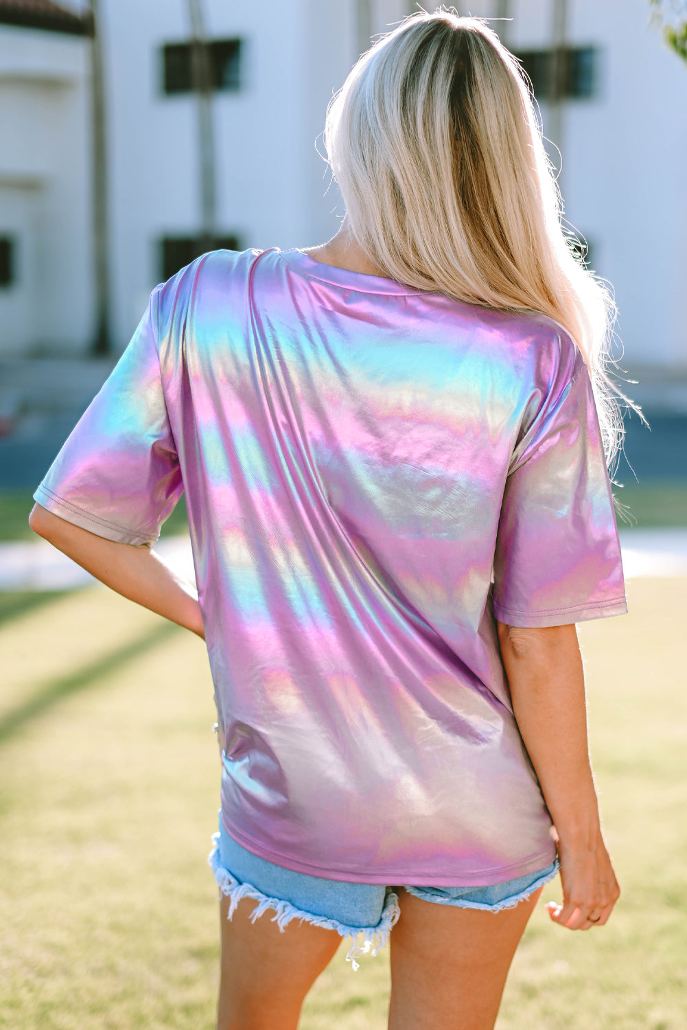 STAY WILD Round Neck Short Sleeve Holographic Tee