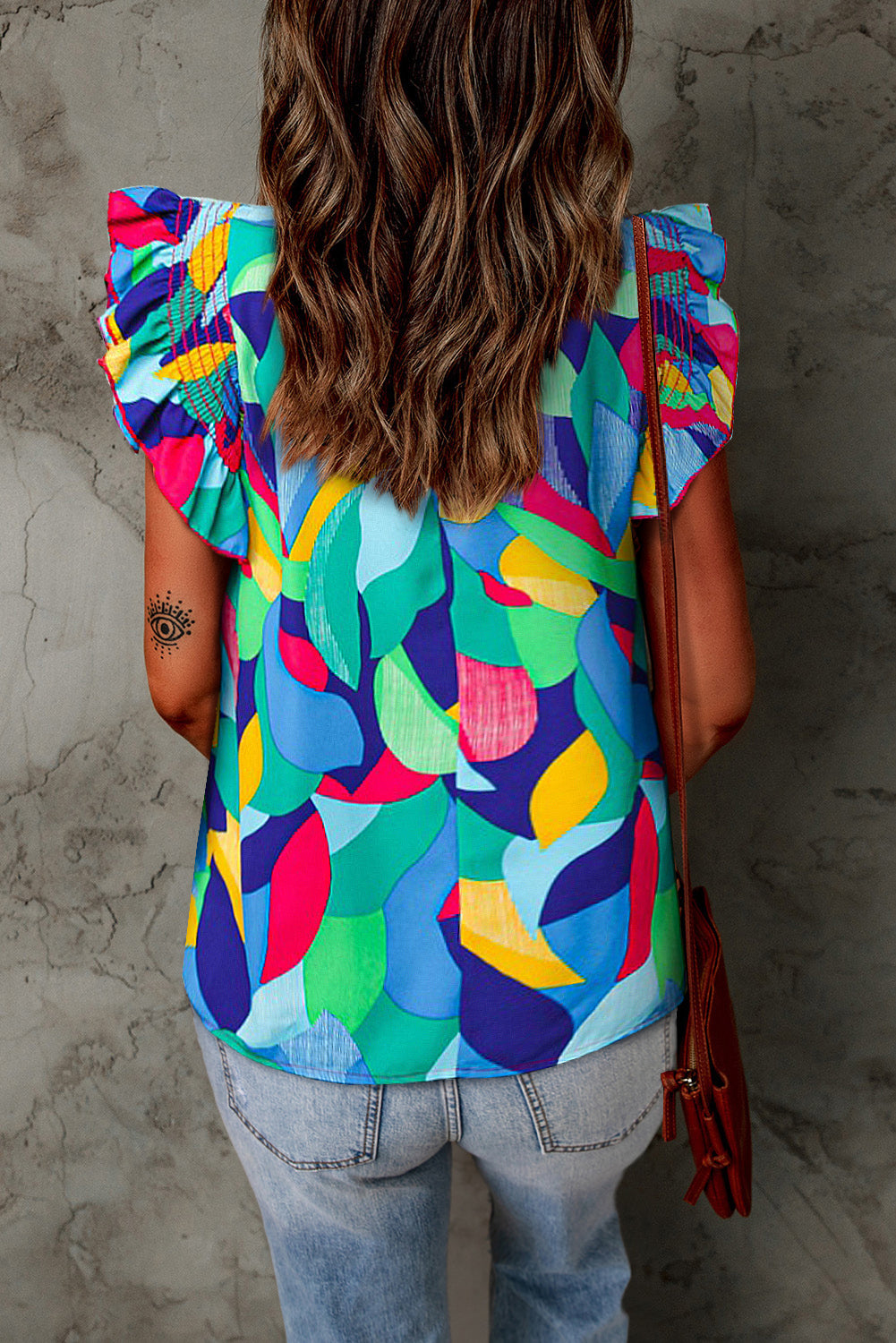 Water color Round Neck Butterfly Sleeve Top