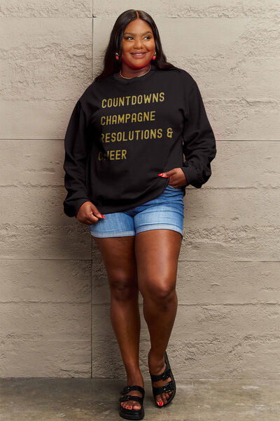 Simply Love New Years COUNTDOWNS CHAMPAGNE RESOLUTIONS & CHEER Round Neck Sweatshirt